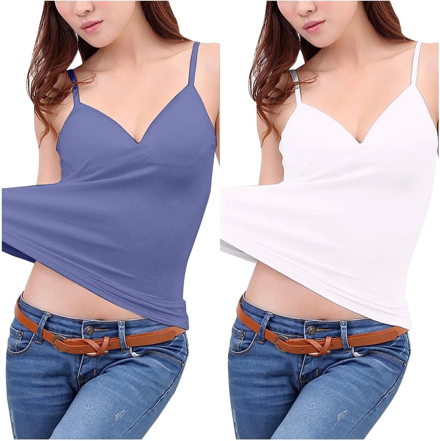 2 Pc Tank Tops for Women Casual Lightweight Going Out Crop Tops V Neck Tight Fit Breathable Quick Dry Comfy Tanks