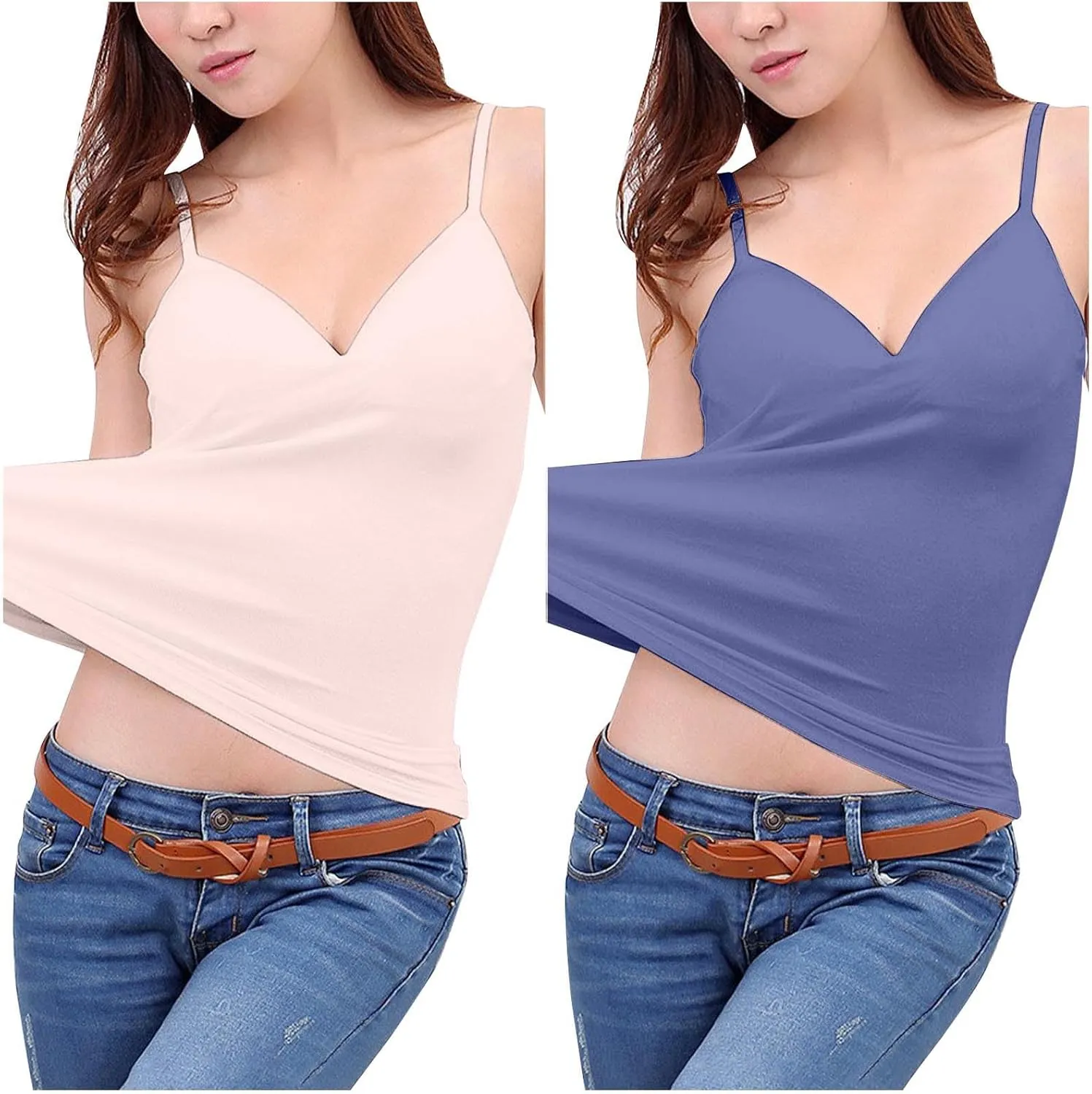 2 Pc Tank Tops for Women Casual Lightweight Going Out Crop Tops V Neck Tight Fit Breathable Quick Dry Comfy Tanks