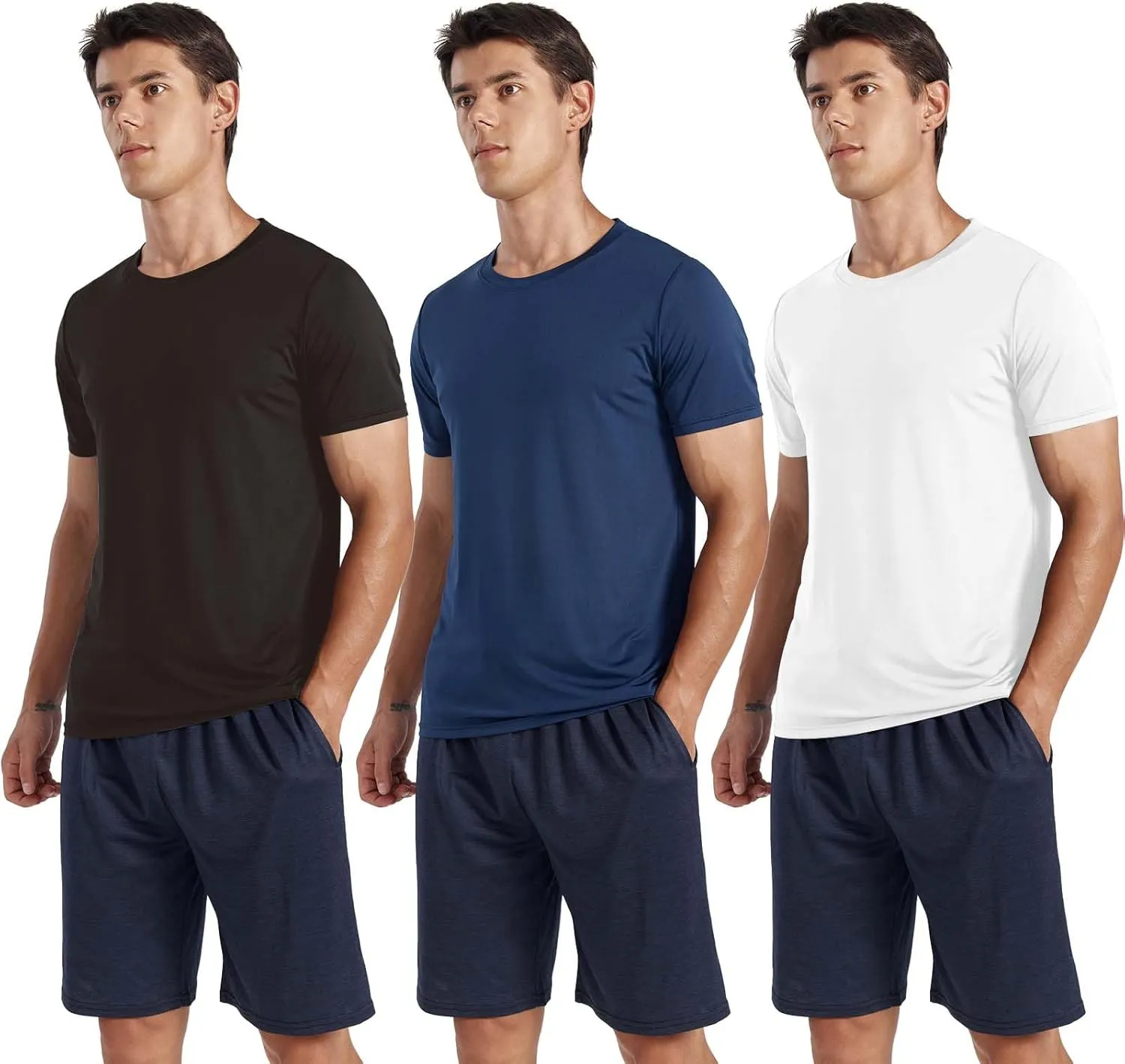 3-Pack Men's Performance Short Sleeve Crew Neck T-Shirts - Quick-Dry Athletic Running and Workout Tops