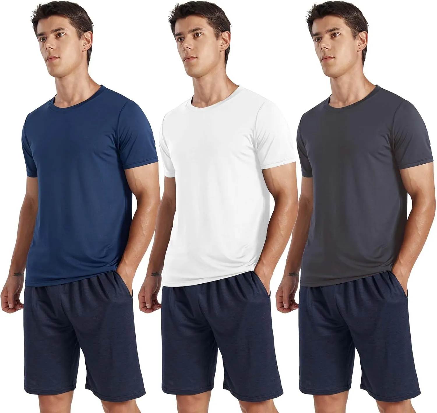 3-Pack Men's Performance Short Sleeve Crew Neck T-Shirts - Quick-Dry Athletic Running and Workout Tops