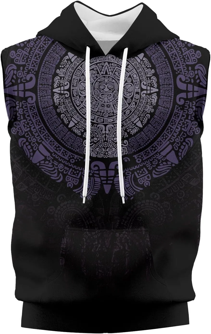 Aztec Sleeveless Hoodies for Men Gym Training Workout Hooded Tank Top Muscle Hoodies for Men