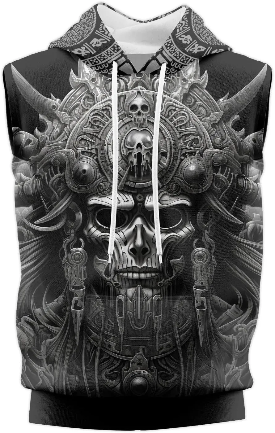 Aztec Sleeveless Hoodies for Men Gym Training Workout Hooded Tank Top Muscle Hoodies for Men