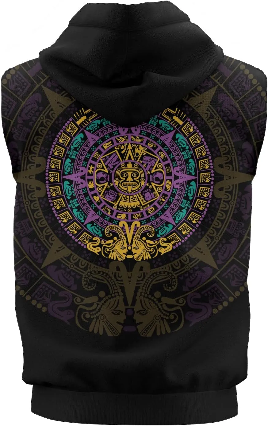 Aztec Sleeveless Hoodies for Men Gym Training Workout Hooded Tank Top Muscle Hoodies for Men