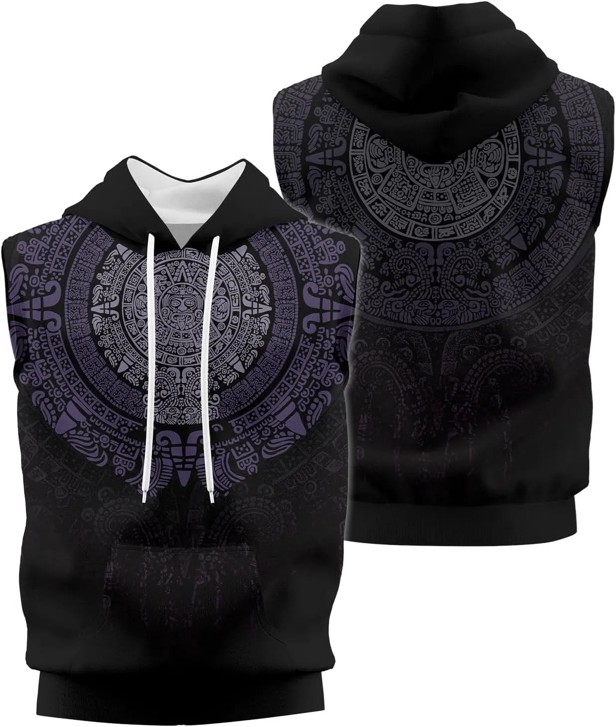Aztec Sleeveless Hoodies for Men Gym Training Workout Hooded Tank Top Muscle Hoodies for Men