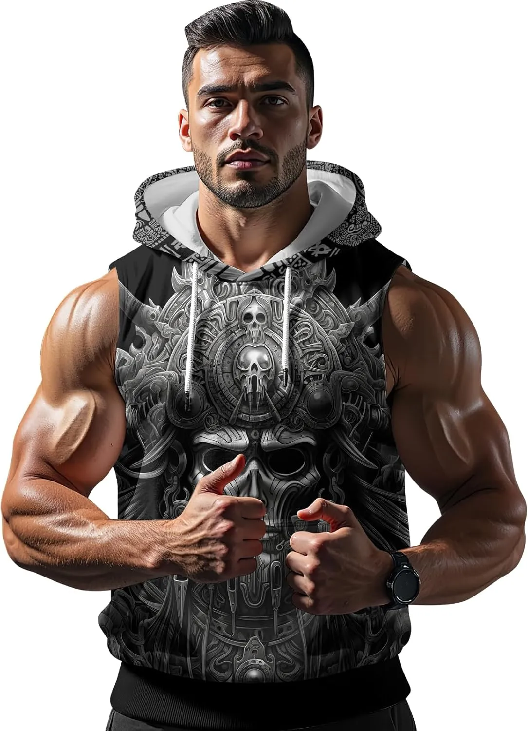 Aztec Sleeveless Hoodies for Men Gym Training Workout Hooded Tank Top Muscle Hoodies for Men