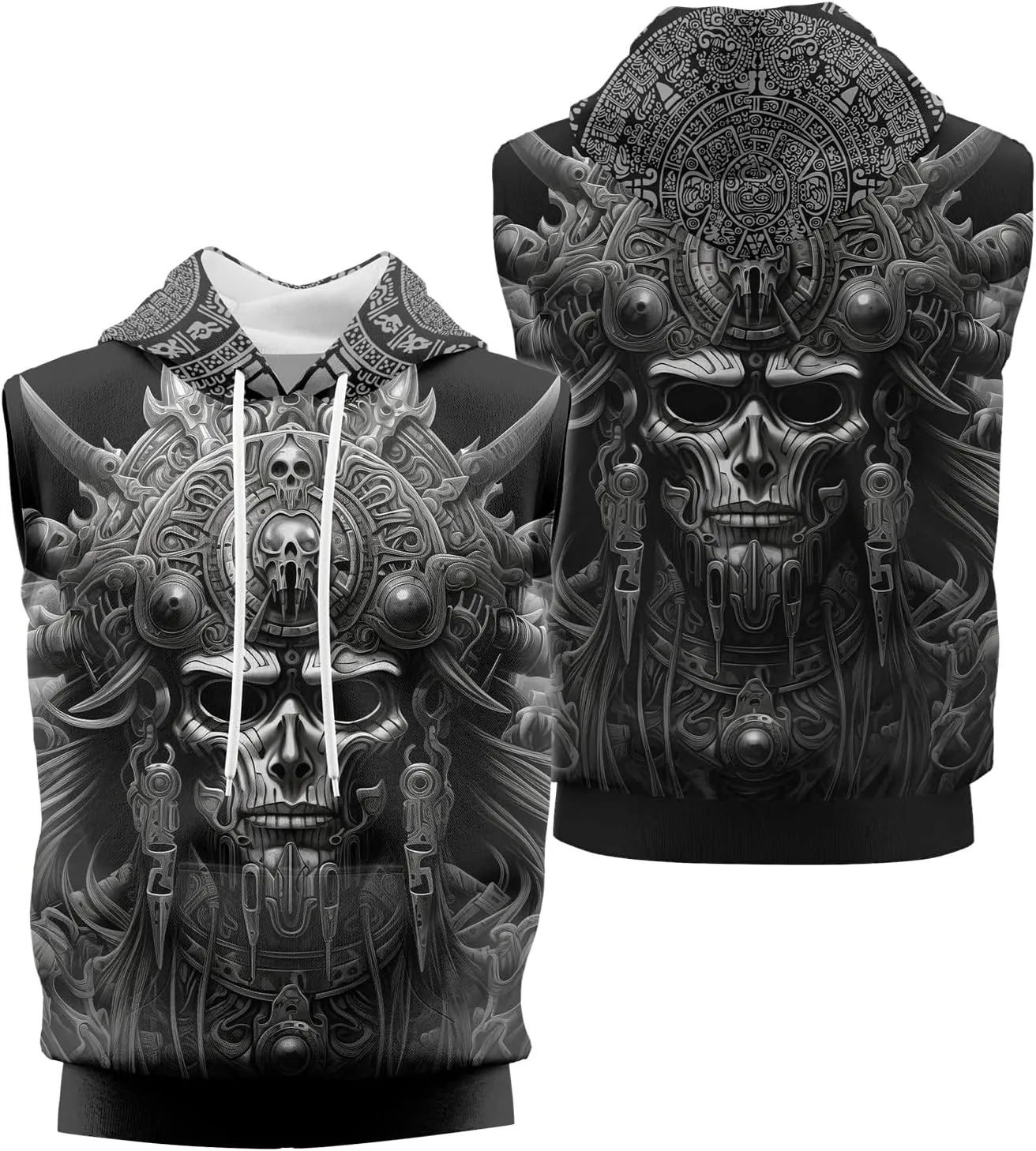 Aztec Sleeveless Hoodies for Men Gym Training Workout Hooded Tank Top Muscle Hoodies for Men