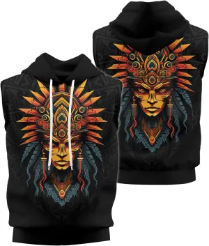 Aztec Sleeveless Hoodies for Men Gym Training Workout Hooded Tank Top Muscle Hoodies for Men