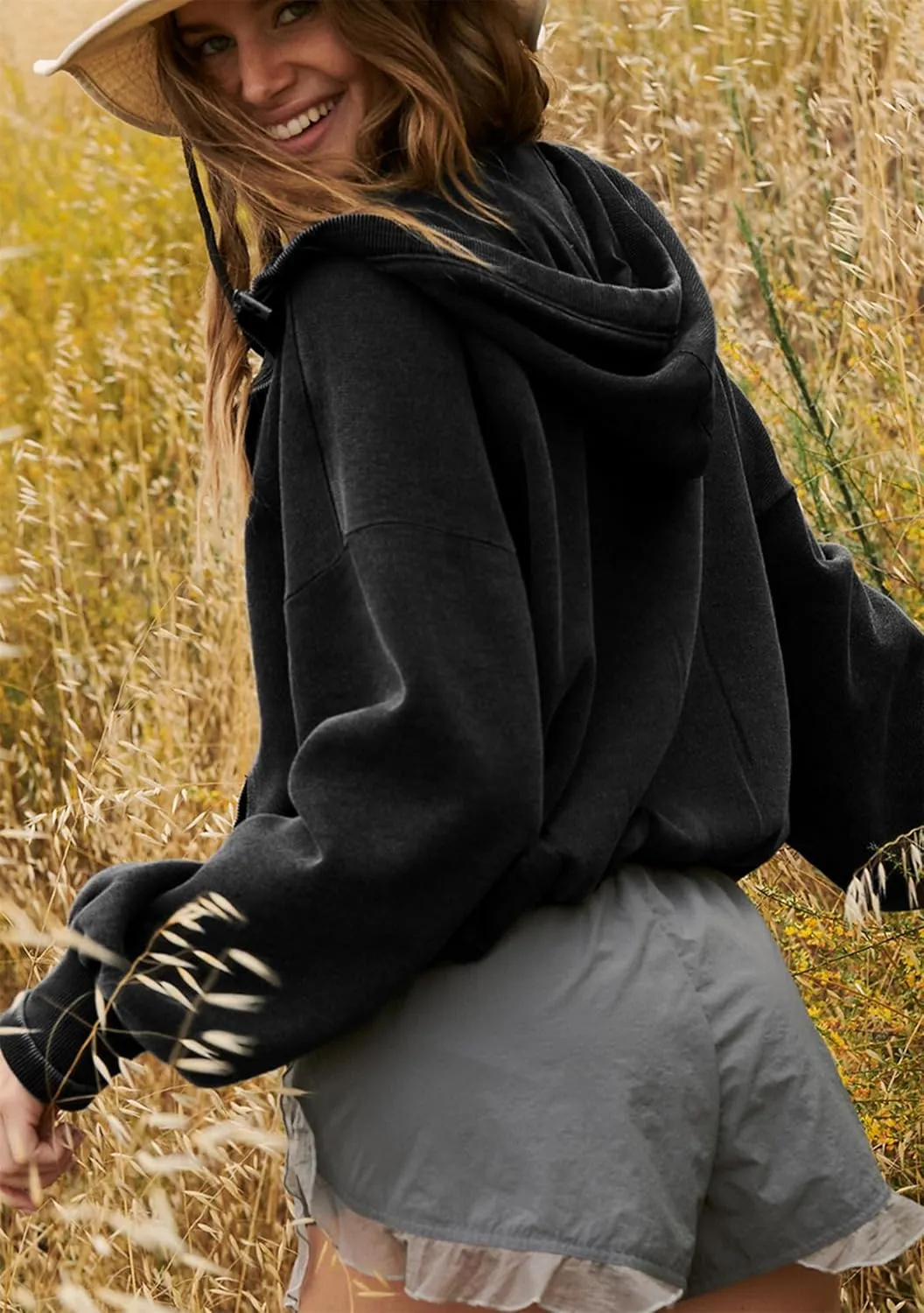 BOFETA Women's Oversized Hoodies Half Zipper Pullover Long Sleeve Drawstring Hoodies Outfits