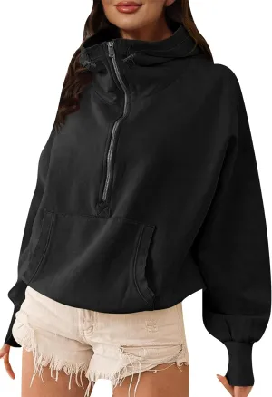 BOFETA Women's Oversized Hoodies Half Zipper Pullover Long Sleeve Drawstring Hoodies Outfits