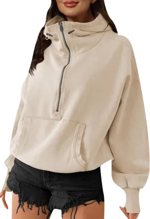 BOFETA Women's Oversized Hoodies Half Zipper Pullover Long Sleeve Drawstring Hoodies Outfits