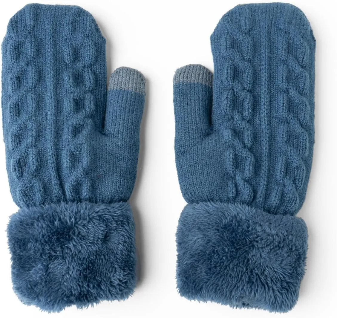 Britt's Knits Warm Knit Mittens with Plush Lining and Texting Fingertip for Women One Size