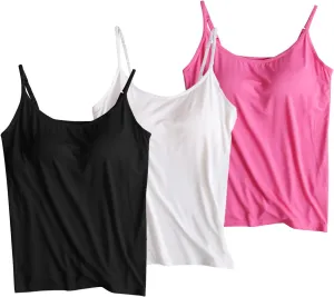 Built in Bra Tank Top Women's 3 PC Crop Tops High Stretchy Cozy Yoga Workout Comfy Lounge Tanks Athletic Undershirt