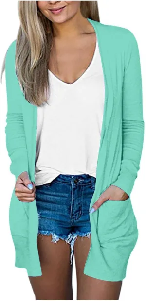 Cardigan for Women, Plus Size Long Sleeve Open Front Lightweight Cardigan Casual Soft Solid Jackets with Pockets