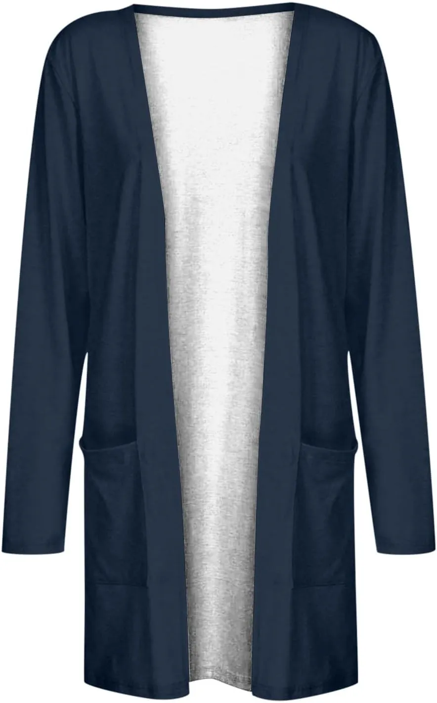 Cardigan for Women, Plus Size Long Sleeve Open Front Lightweight Cardigan Casual Soft Solid Jackets with Pockets