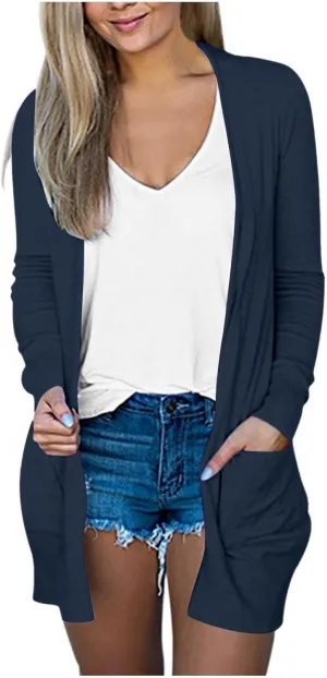 Cardigan for Women, Plus Size Long Sleeve Open Front Lightweight Cardigan Casual Soft Solid Jackets with Pockets