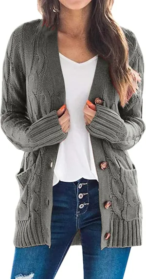 Cardigan Sweater for Women Open Front Button Sweaters with Pockets Long Sleeve Button Down Cardigans Sweaters