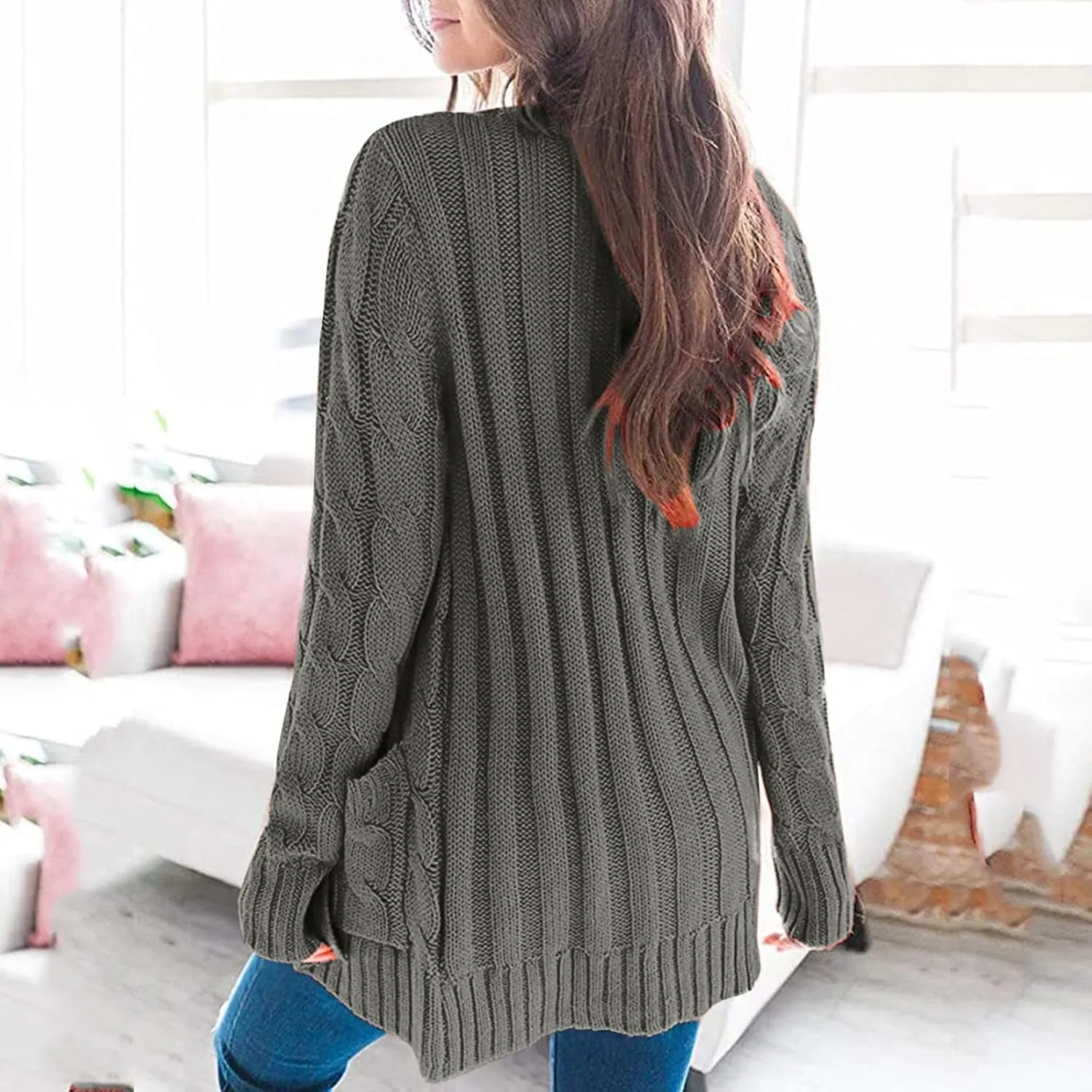 Cardigan Sweater for Women Open Front Button Sweaters with Pockets Long Sleeve Button Down Cardigans Sweaters