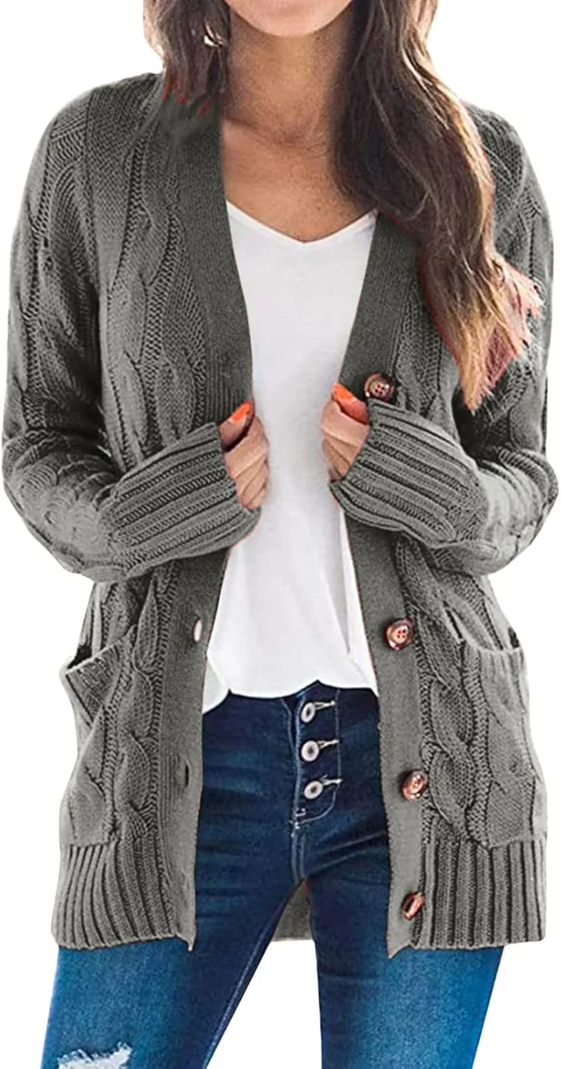 Cardigan Sweater for Women Open Front Button Sweaters with Pockets Long Sleeve Button Down Cardigans Sweaters