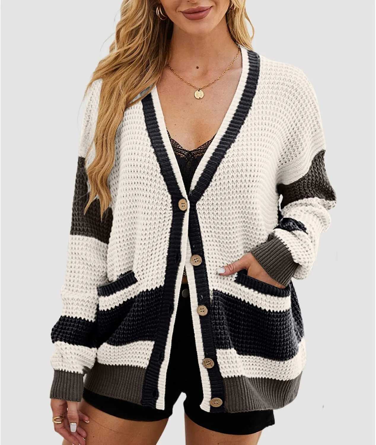 Cardigan Sweaters for Women Lightweight Button Down Cardigan Sweaters Long Sleeve V Neck Knit Tops with Pockets