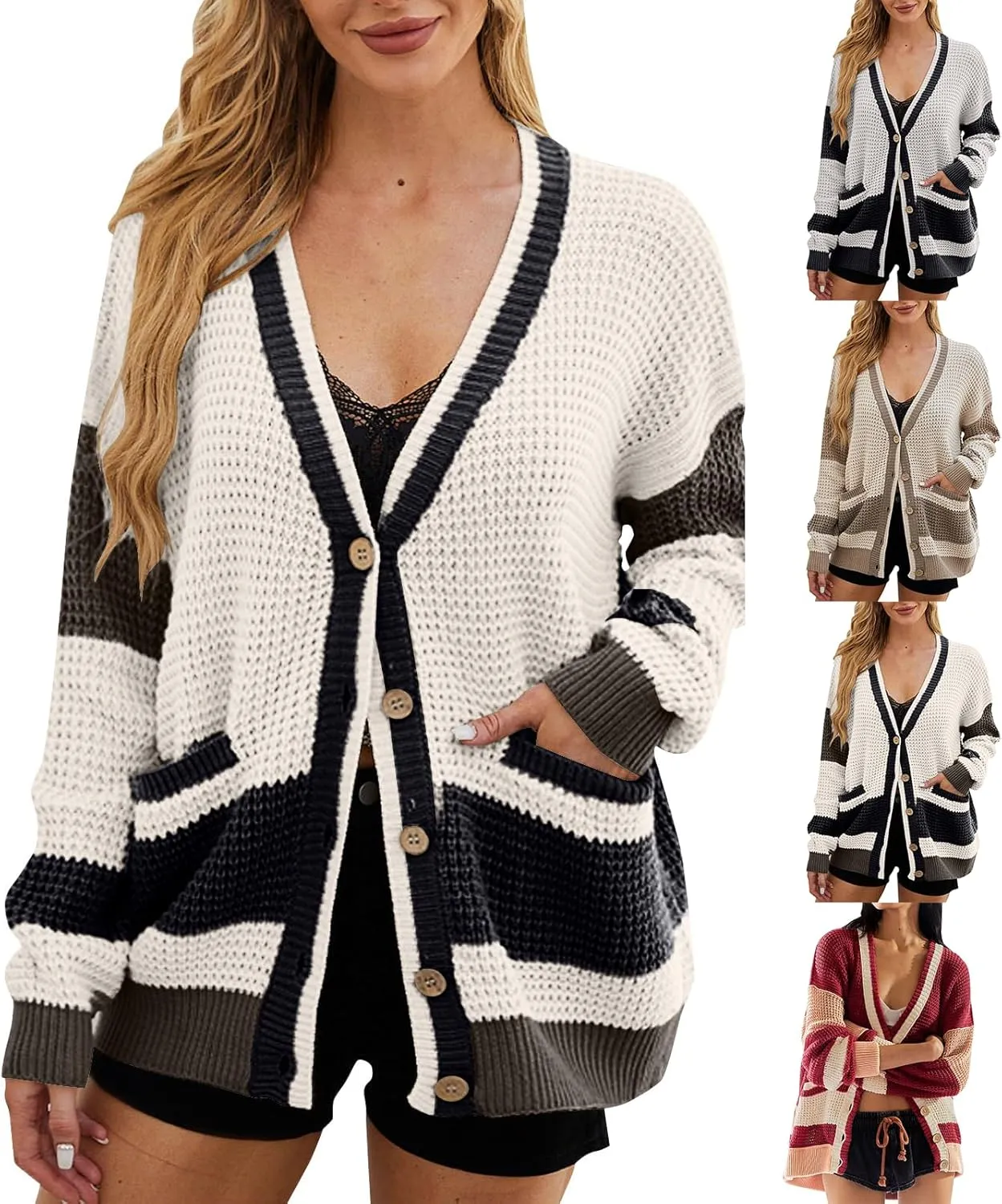 Cardigan Sweaters for Women Lightweight Button Down Cardigan Sweaters Long Sleeve V Neck Knit Tops with Pockets