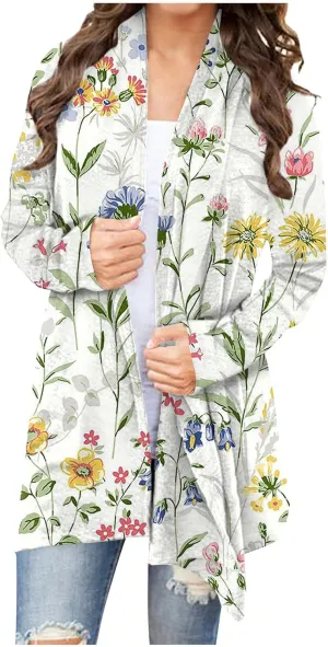 Cardigan Sweaters for Women Trendy, Casual Long Sleeve Open Front Cardigan Vintage Floral Printed Oversized Jackets