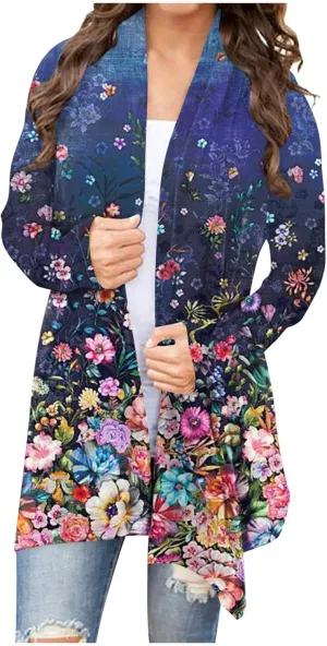 Cardigan Sweaters for Women Trendy, Casual Long Sleeve Open Front Cardigan Vintage Floral Printed Oversized Jackets