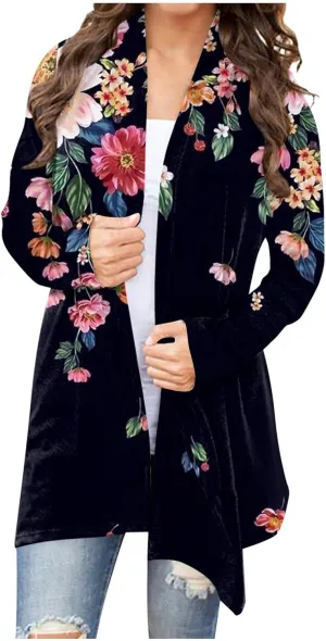 Cardigan Sweaters for Women Trendy, Casual Long Sleeve Open Front Cardigan Vintage Floral Printed Oversized Jackets