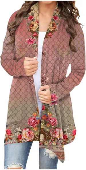 Cardigan Sweaters for Women Trendy, Casual Long Sleeve Open Front Cardigan Vintage Floral Printed Oversized Jackets