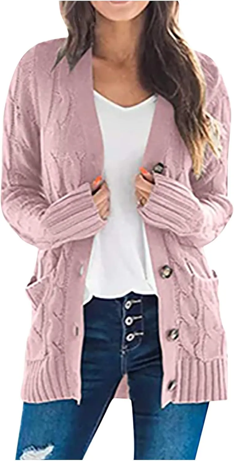 Cardigan Sweaters for Women,Button Down Cable Knit Sweater Open Front Cardigan Sweaters Fall Winter Outfits Outerwear