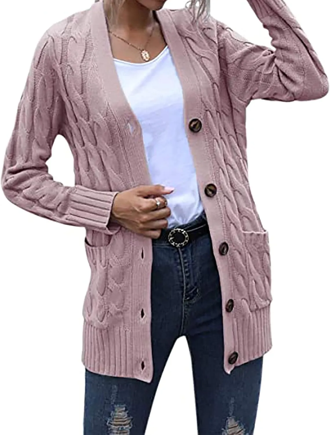 Cardigan Sweaters for Women,Button Down Cable Knit Sweater Open Front Cardigan Sweaters Fall Winter Outfits Outerwear