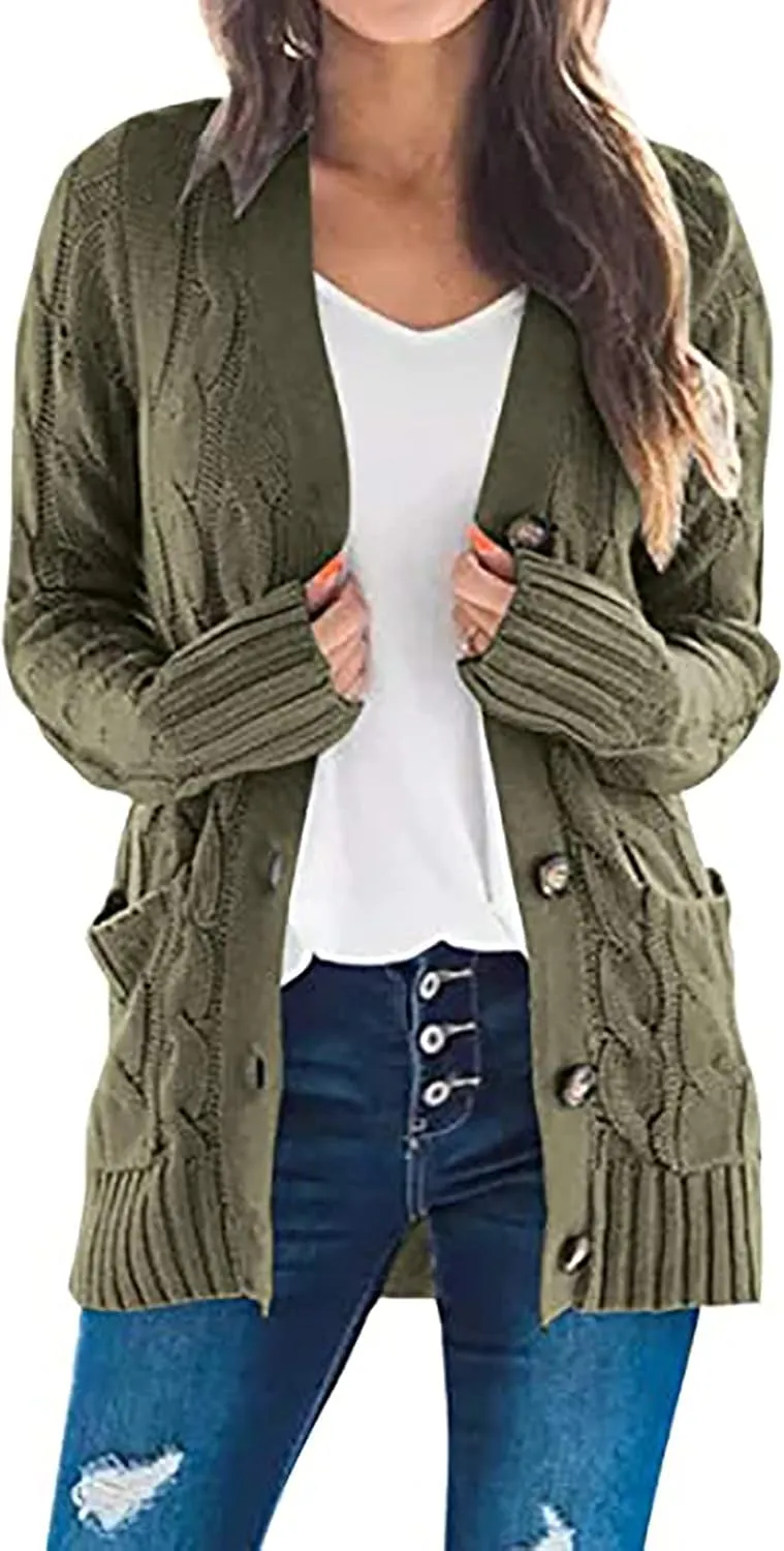Cardigan Sweaters for Women,Button Down Cable Knit Sweater Open Front Cardigan Sweaters Fall Winter Outfits Outerwear