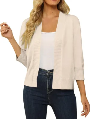 Cardigans for Women Trendy 3/4 Sleeve Open Front Cropped Knit Cardigan Sweater Elegant Shrugs for Women