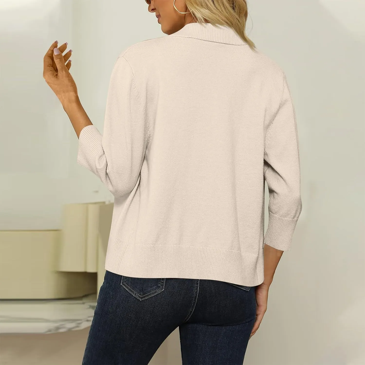 Cardigans for Women Trendy 3/4 Sleeve Open Front Cropped Knit Cardigan Sweater Elegant Shrugs for Women