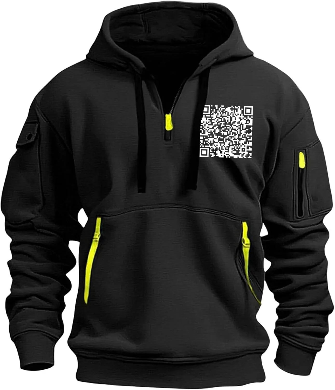 Casual Hoodies for Men Oversized Quarter Zip Pullover Tactical Hoodies QR Code Sweatshirts with Pockets