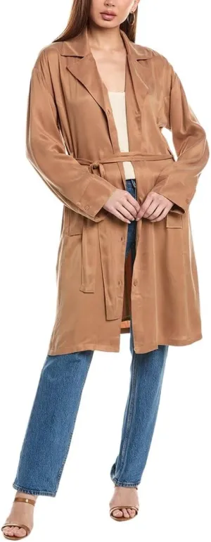 CHASER Womens Silky Twill Ford Trench Coat, M, Brown