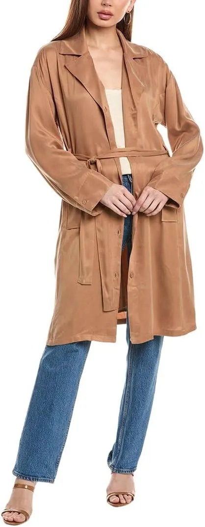 CHASER Womens Silky Twill Ford Trench Coat, M, Brown