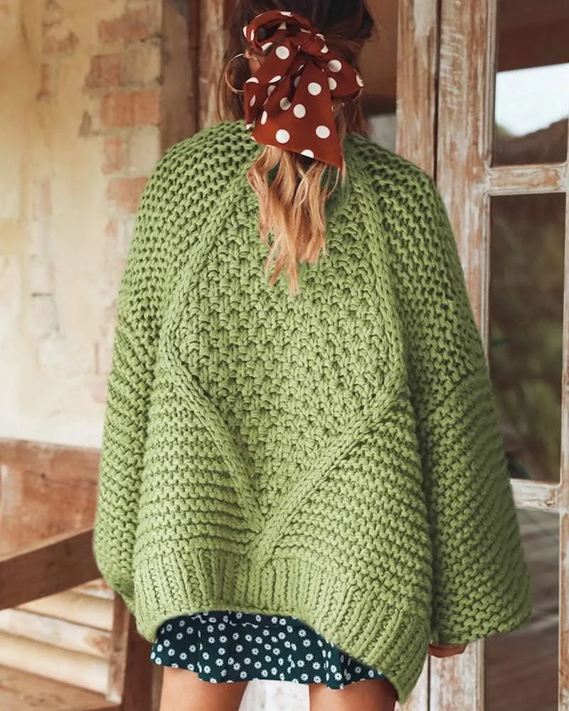 Cicy Bell Women's Open Front Chunky Knit Cardigan Loose Lantern Sleeve Oversized Sweater Coats