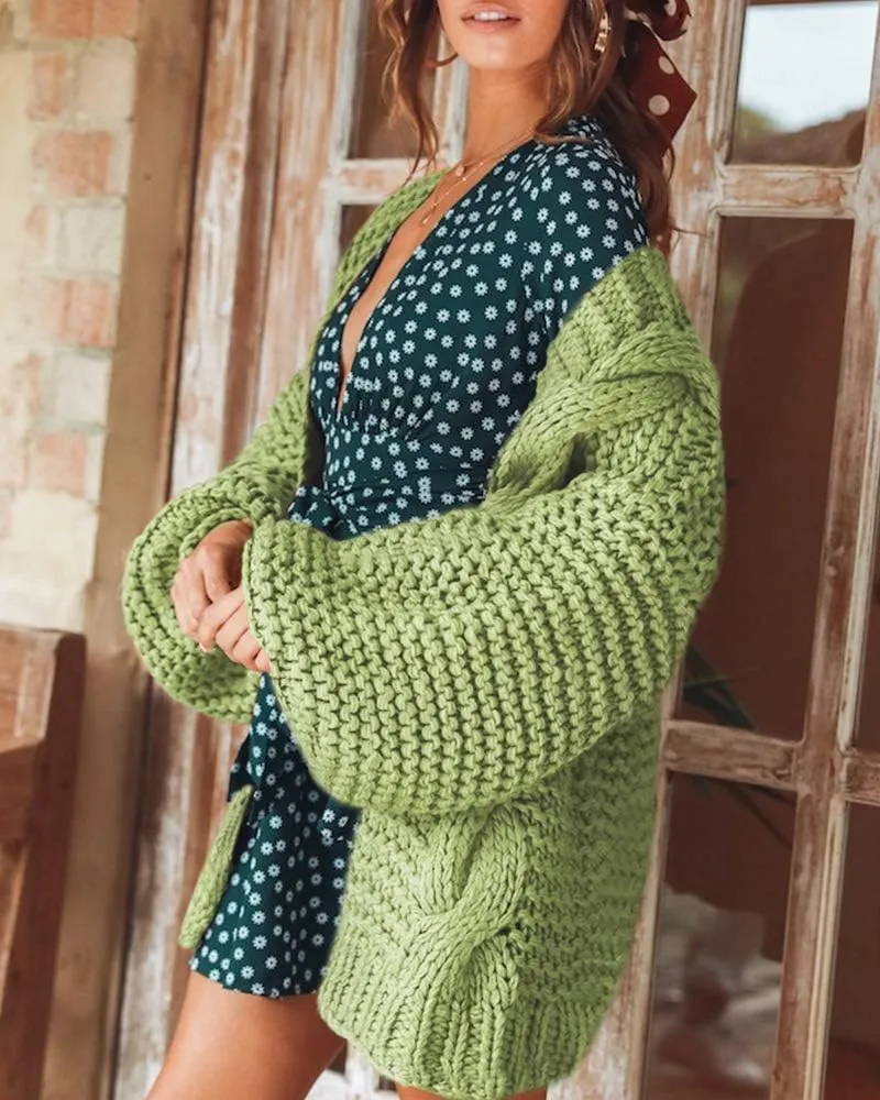 Cicy Bell Women's Open Front Chunky Knit Cardigan Loose Lantern Sleeve Oversized Sweater Coats