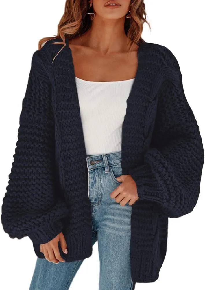 Cicy Bell Women's Open Front Chunky Knit Cardigan Loose Lantern Sleeve Oversized Sweater Coats