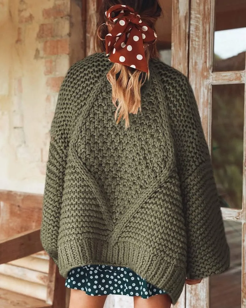 Cicy Bell Women's Open Front Chunky Knit Cardigan Loose Lantern Sleeve Oversized Sweater Coats
