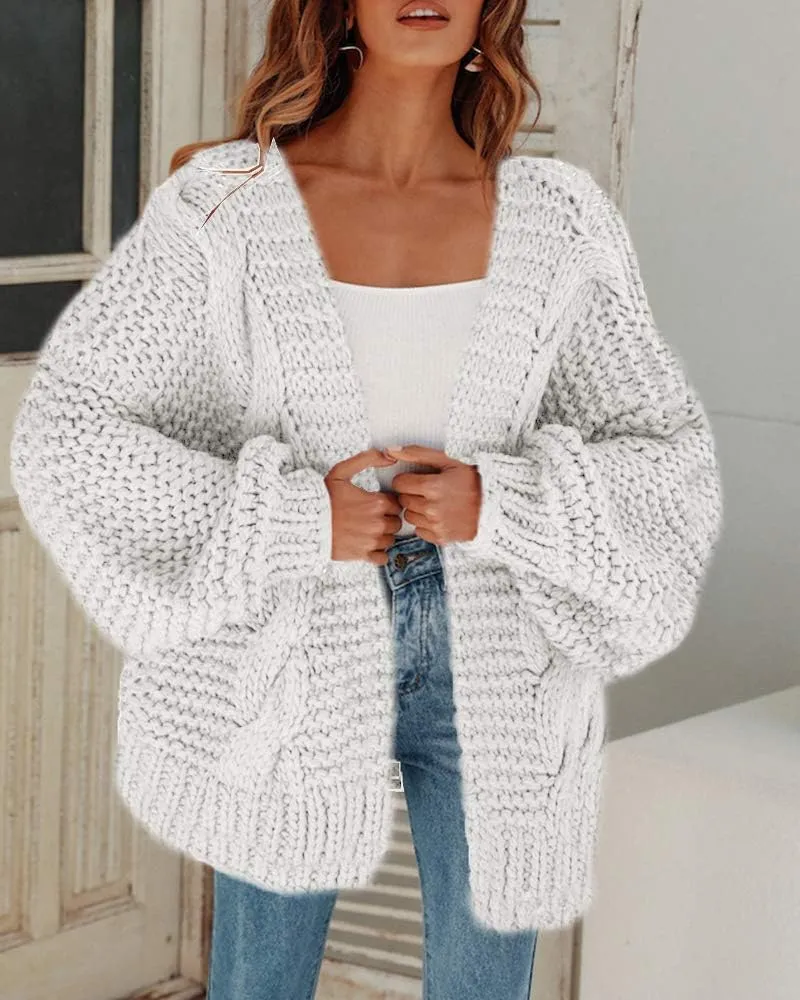 Cicy Bell Women's Open Front Chunky Knit Cardigan Loose Lantern Sleeve Oversized Sweater Coats