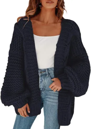 Cicy Bell Women's Open Front Chunky Knit Cardigan Loose Lantern Sleeve Oversized Sweater Coats