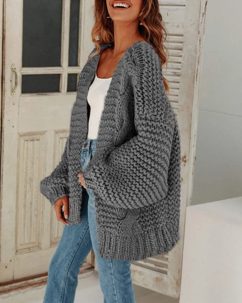 Cicy Bell Women's Open Front Chunky Knit Cardigan Loose Lantern Sleeve Oversized Sweater Coats