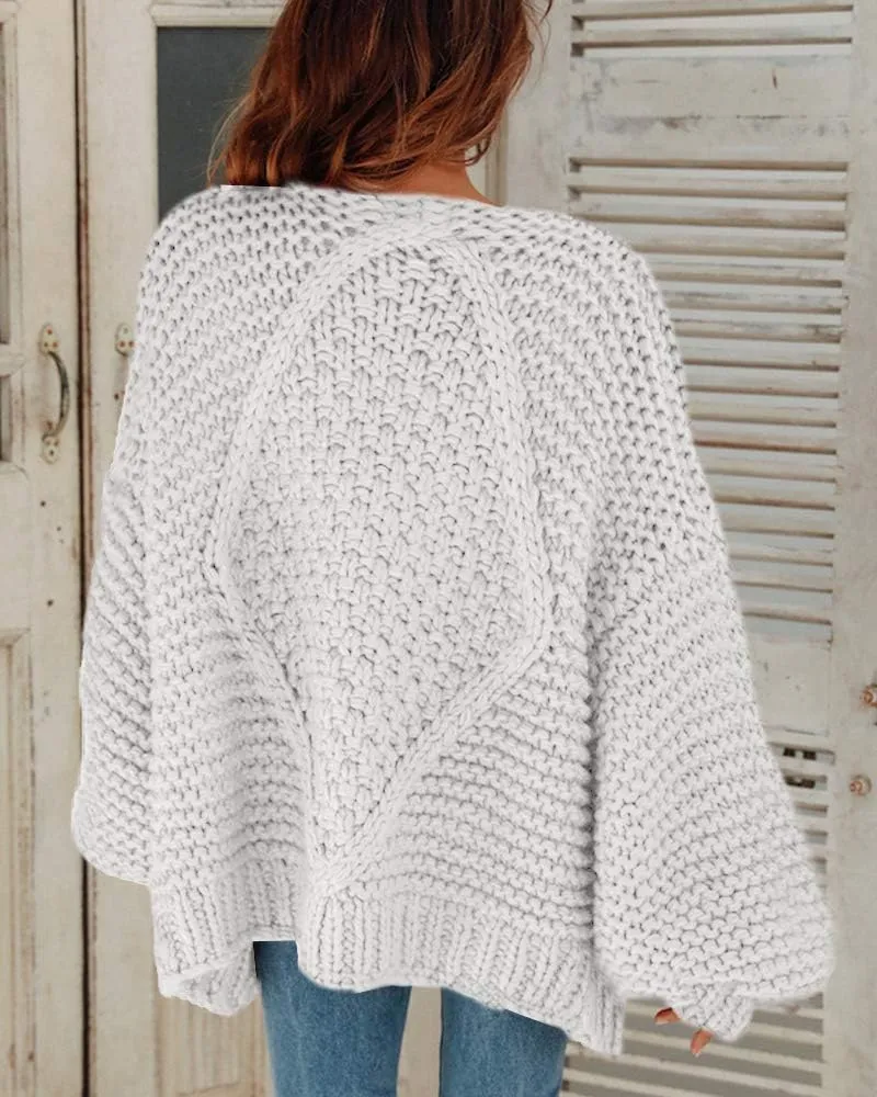 Cicy Bell Women's Open Front Chunky Knit Cardigan Loose Lantern Sleeve Oversized Sweater Coats