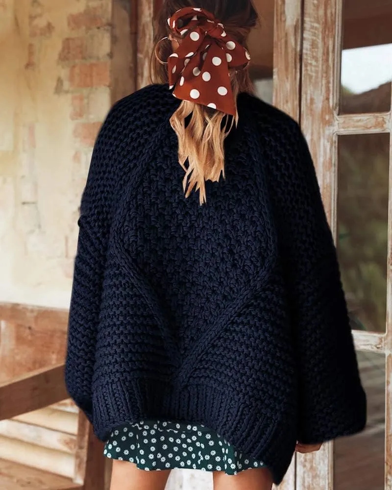 Cicy Bell Women's Open Front Chunky Knit Cardigan Loose Lantern Sleeve Oversized Sweater Coats