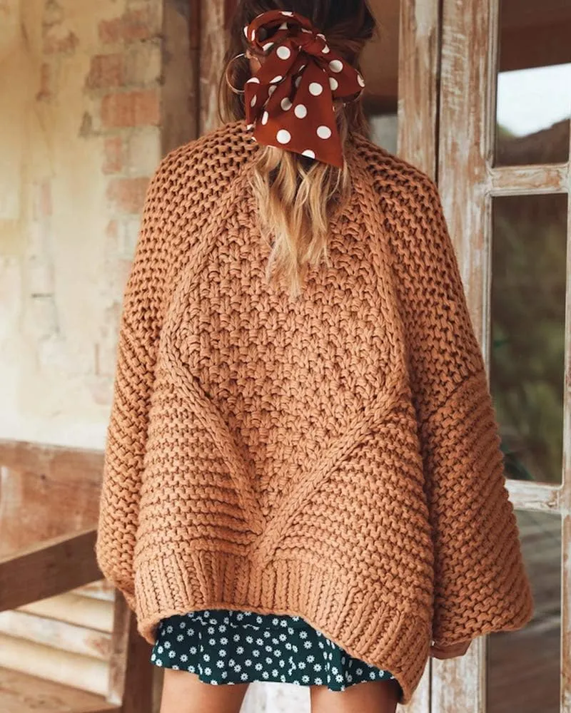 Cicy Bell Women's Open Front Chunky Knit Cardigan Loose Lantern Sleeve Oversized Sweater Coats