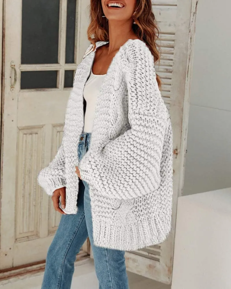 Cicy Bell Women's Open Front Chunky Knit Cardigan Loose Lantern Sleeve Oversized Sweater Coats
