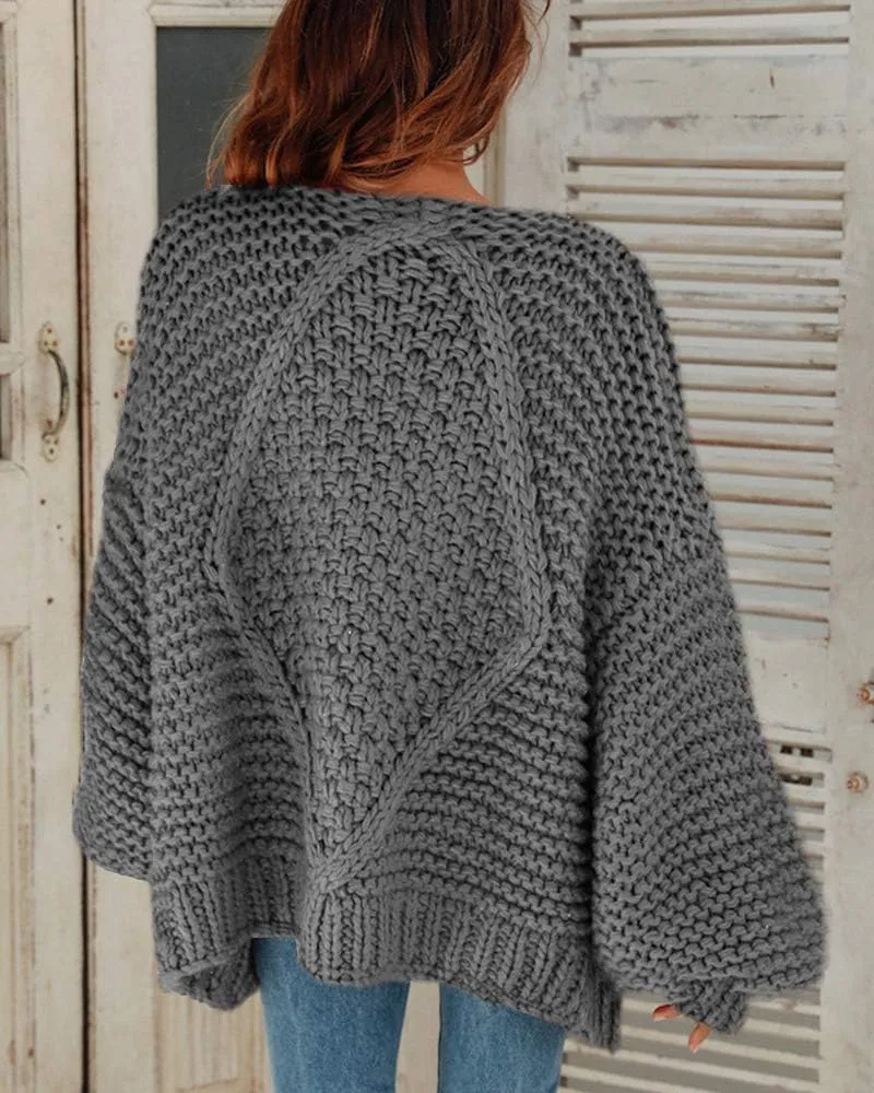 Cicy Bell Women's Open Front Chunky Knit Cardigan Loose Lantern Sleeve Oversized Sweater Coats