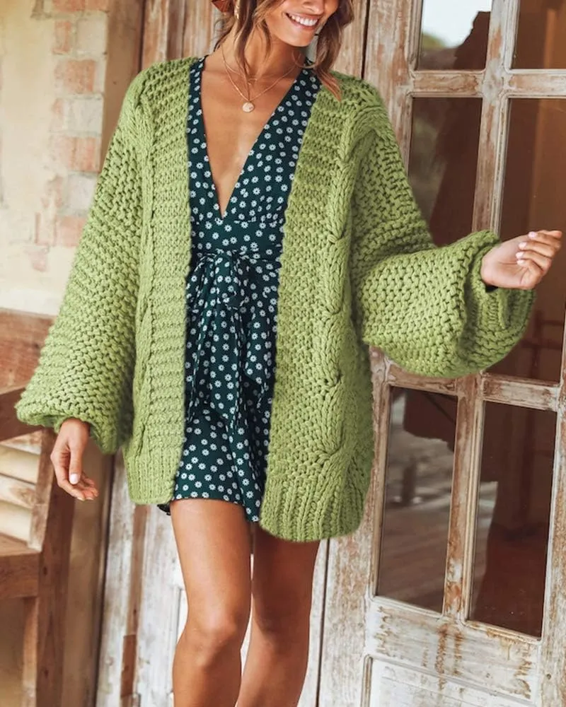Cicy Bell Women's Open Front Chunky Knit Cardigan Loose Lantern Sleeve Oversized Sweater Coats