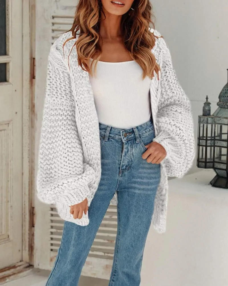 Cicy Bell Women's Open Front Chunky Knit Cardigan Loose Lantern Sleeve Oversized Sweater Coats